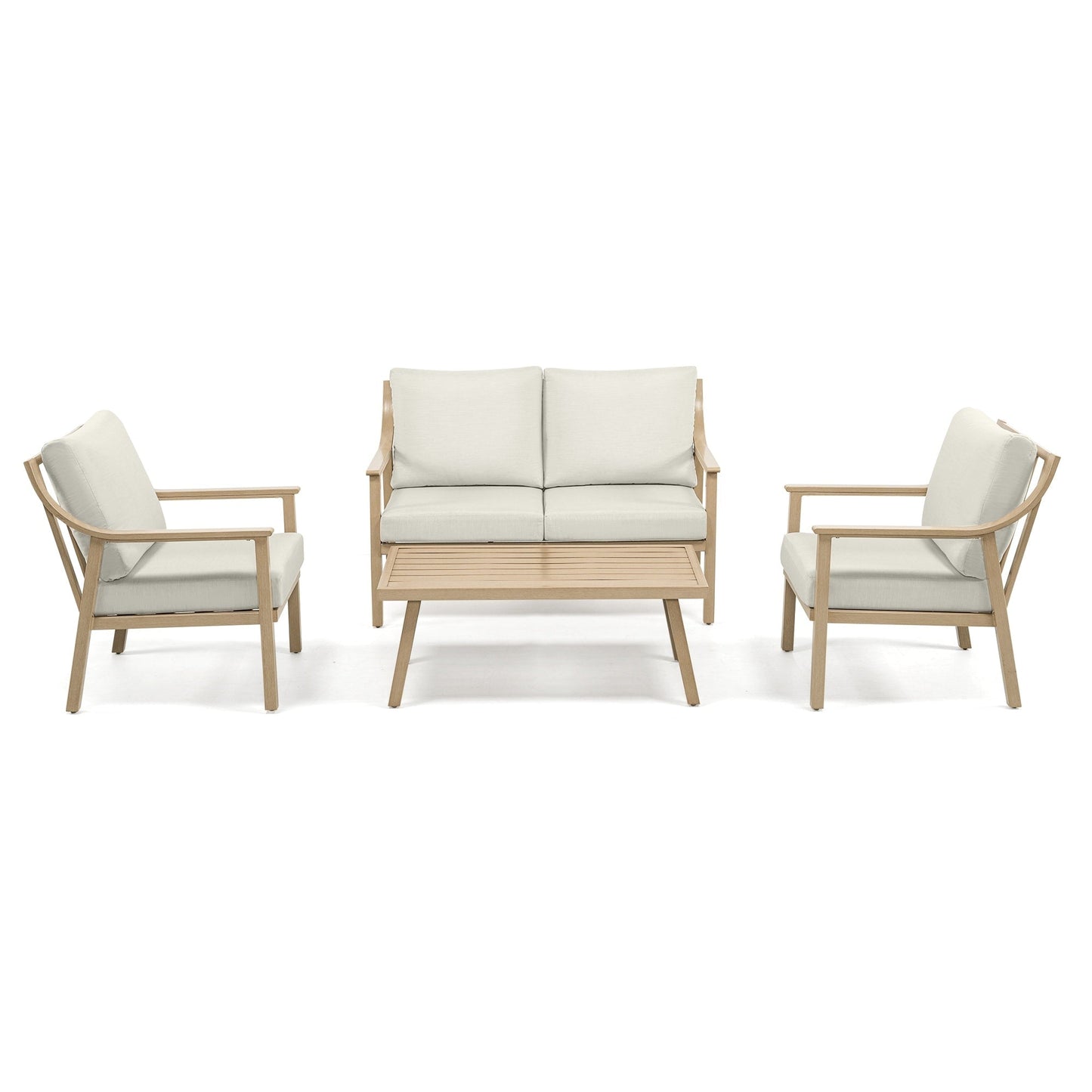 Set da conversazione in alluminio da 4 pezzi con tavolino e cuscini