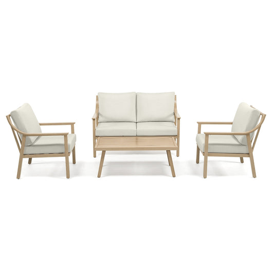 Set da conversazione in alluminio da 4 pezzi con tavolino e cuscini