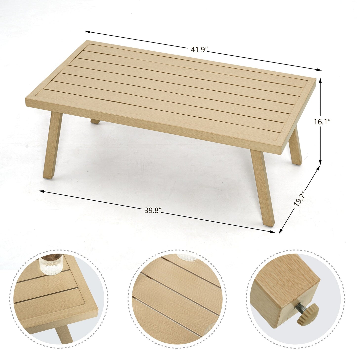 Set da conversazione in alluminio da 4 pezzi con tavolino e cuscini