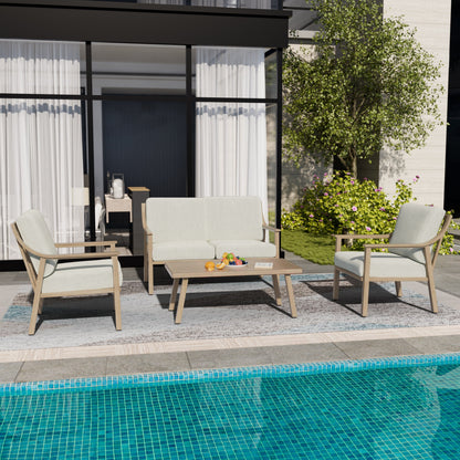 Set da conversazione in alluminio da 4 pezzi con tavolino e cuscini