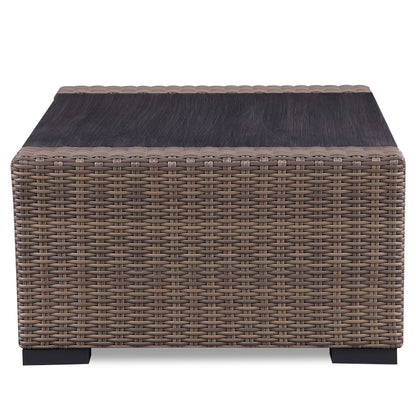 Set di divani rustici Manhattan in vimini da 4 pezzi con vetro temperato