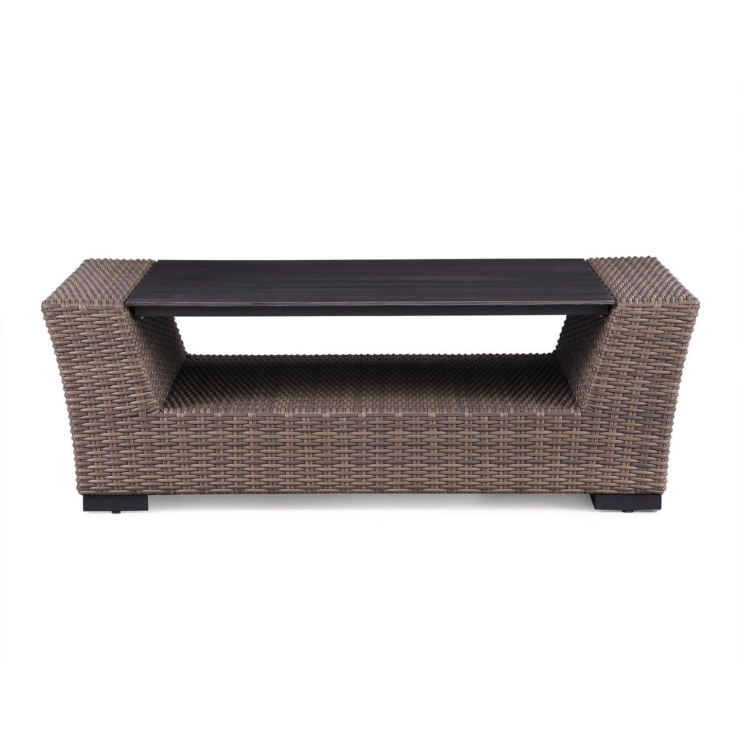 Set di divani rustici Manhattan in vimini da 4 pezzi con vetro temperato