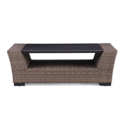 Set di divani rustici Manhattan in vimini da 4 pezzi con vetro temperato