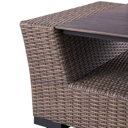 Set di divani rustici Manhattan in vimini da 4 pezzi con vetro temperato