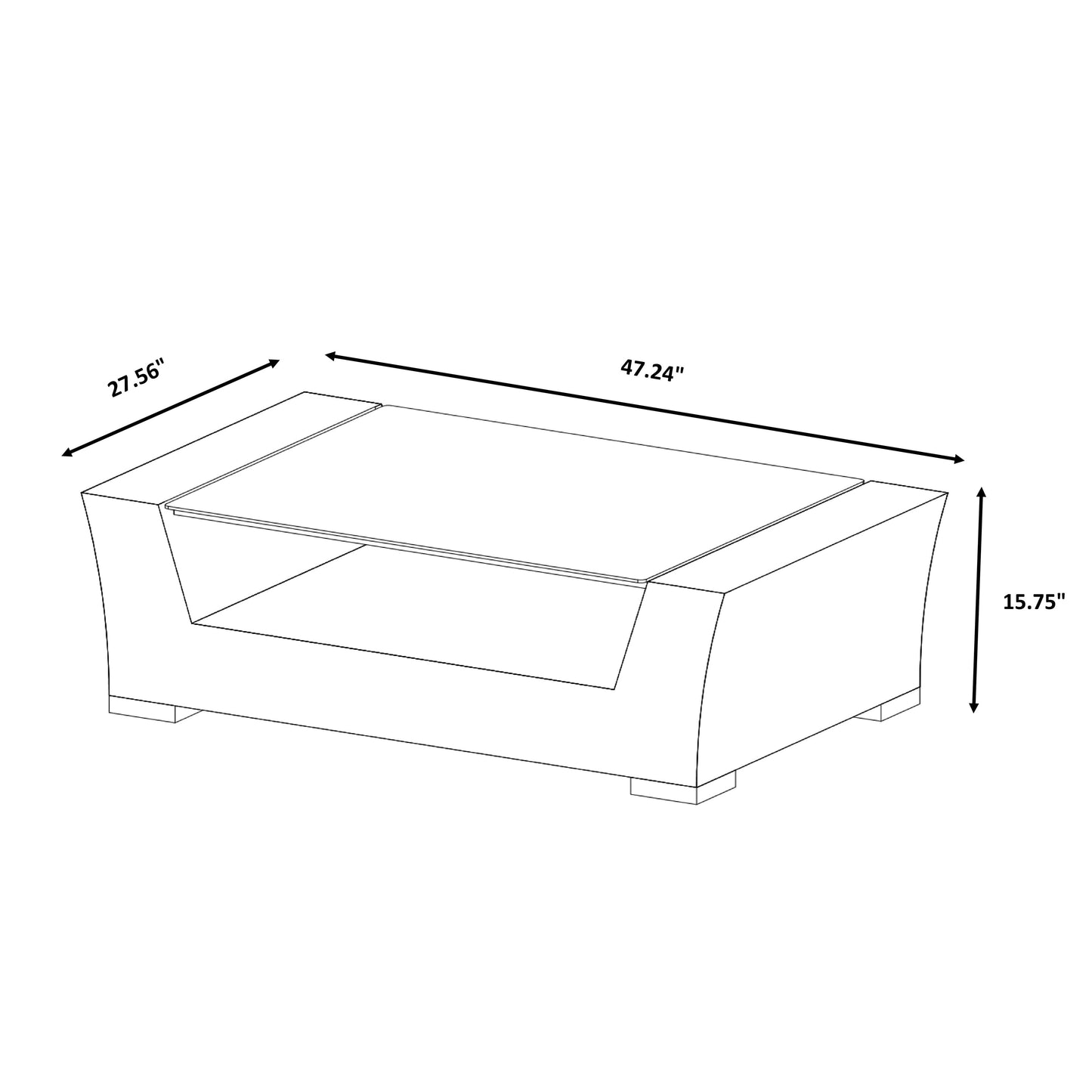 Set di divani rustici Manhattan in vimini da 4 pezzi con vetro temperato