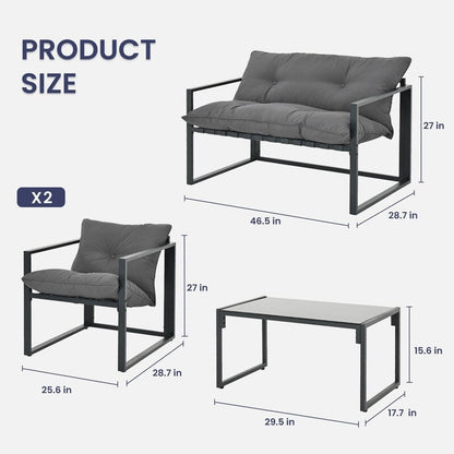 Set da conversazione per patio esterno in metallo da 4 pezzi con cuscini