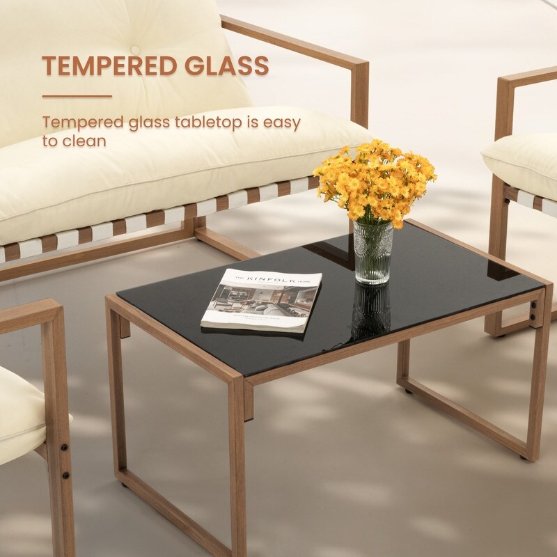 Set da conversazione per patio esterno in metallo da 4 pezzi con cuscini