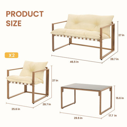 Set da conversazione per patio esterno in metallo da 4 pezzi con cuscini