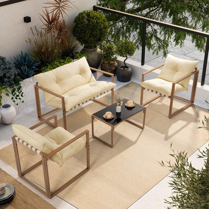 Set da conversazione per patio esterno in metallo da 4 pezzi con cuscini