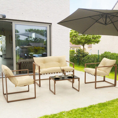 Set da conversazione per patio esterno in metallo da 4 pezzi con cuscini