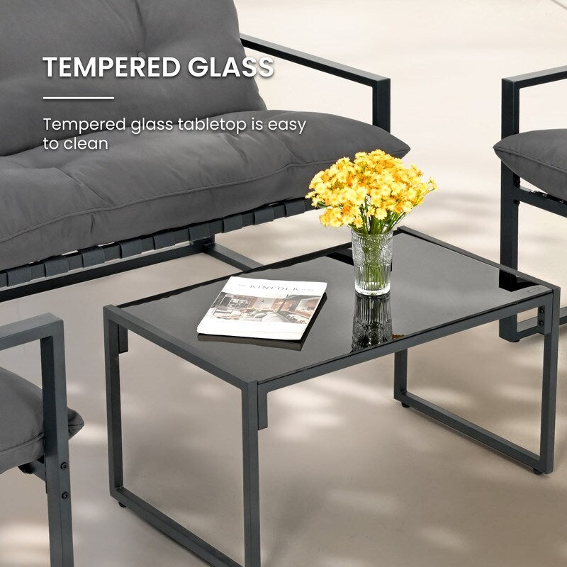 Set da conversazione per patio esterno in metallo da 4 pezzi con cuscini