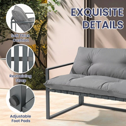 Set da conversazione per patio esterno in metallo da 4 pezzi con cuscini