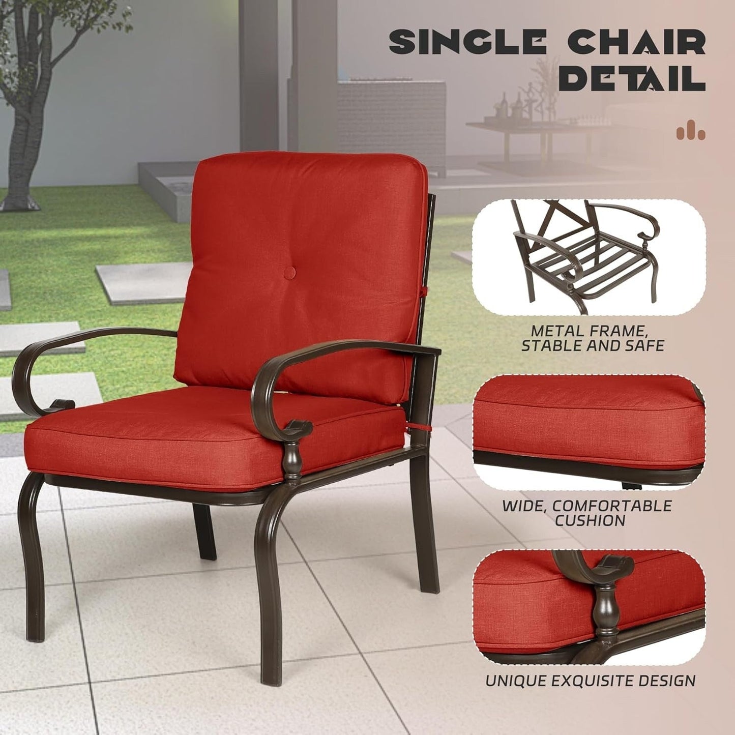 Set da conversazione per esterni in metallo da 4 pezzi con divano a due posti