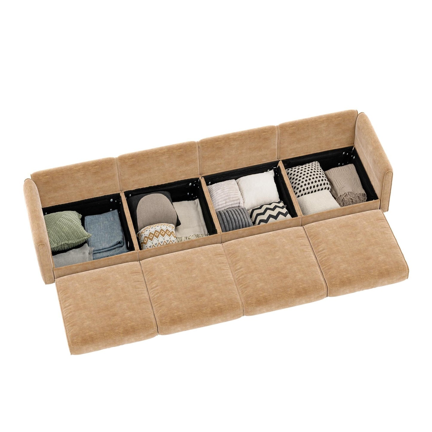 Divano componibile modulare a 4 pezzi - Chaise longue contenitore con schienali cilindrici, seduta profonda