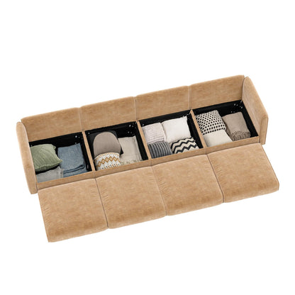 Divano componibile modulare a 4 pezzi - Chaise longue contenitore con schienali cilindrici, seduta profonda