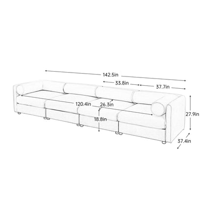 Divano componibile modulare a 4 pezzi - Chaise longue contenitore con schienali cilindrici, seduta profonda