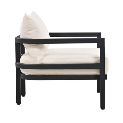 Set di divani da conversazione da esterno in acciaio da 4 pezzi e 5 posti con tavolino, impermeabile, antiruggine e anti-UV