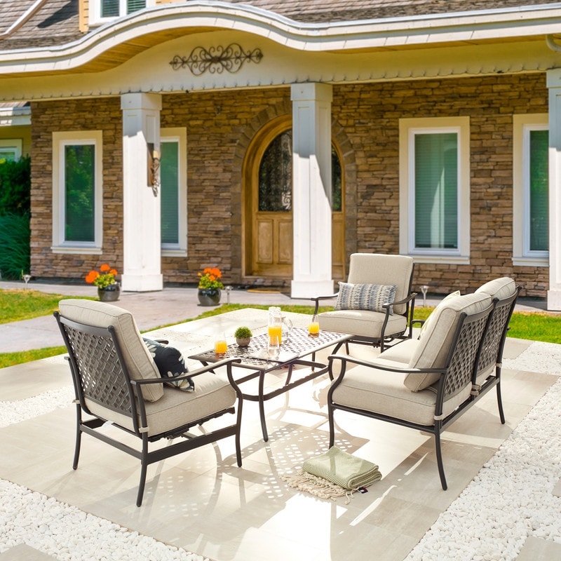 Patio Festival - Set da conversazione con divano a due posti in metallo da esterno, 4 pezzi