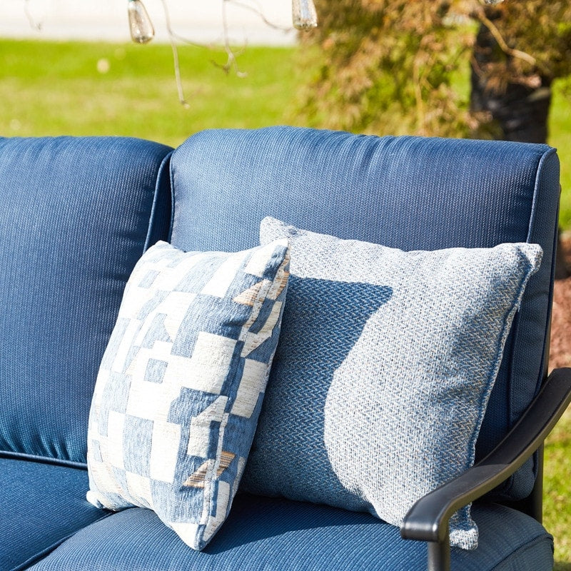 Patio Festival - Set da conversazione con divano a due posti in metallo da esterno, 4 pezzi