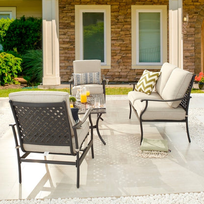 Patio Festival - Set da conversazione con divano a due posti in metallo da esterno, 4 pezzi