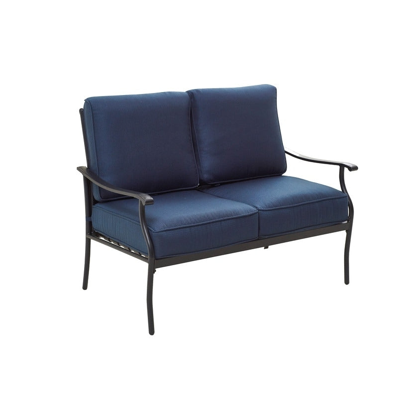 Patio Festival - Set da conversazione con divano a due posti in metallo da esterno, 4 pezzi