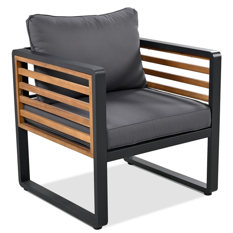 Set di mobili da esterno per patio da 4 pezzi, set da bistrot, set da conversazione per patio con tavolino da caffè e cuscino rimovibile, set di sedute per esterni