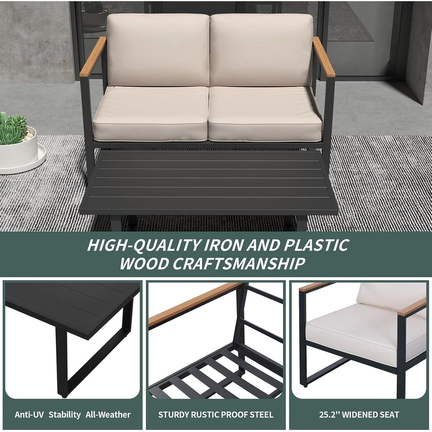 Set da conversazione in metallo, 4 pezzi, per esterni