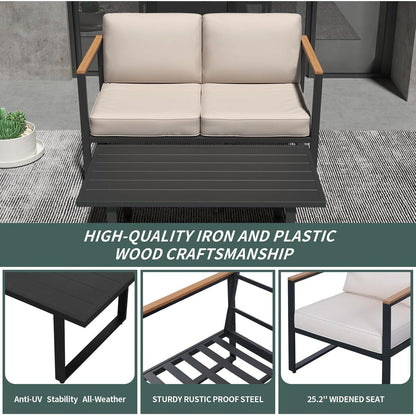 Set da conversazione in metallo, 4 pezzi, per esterni