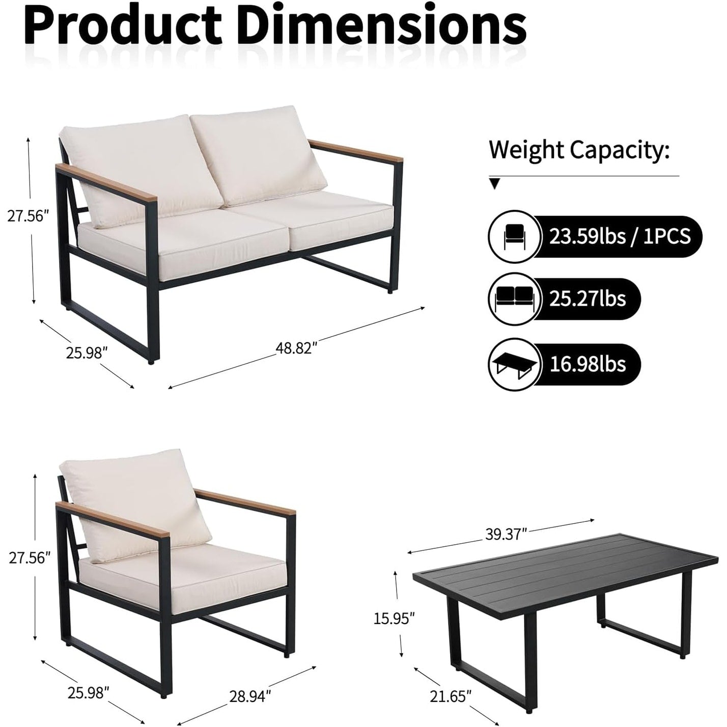 Set da conversazione in metallo, 4 pezzi, per esterni