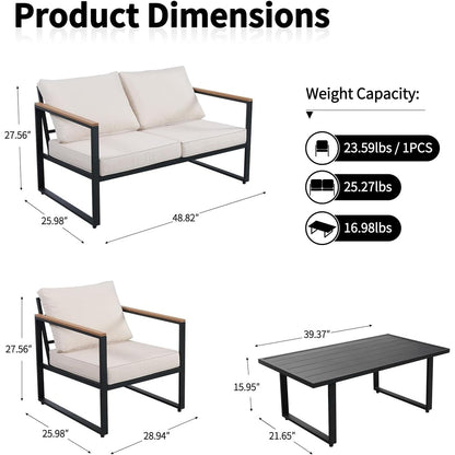 Set da conversazione in metallo, 4 pezzi, per esterni