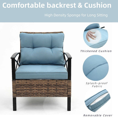 Set di mobili da esterno in rattan da 4 pezzi, cuscini spessi e tavolino laterale - 1 tavolo + 2 sedie singole + 1 divano a due posti