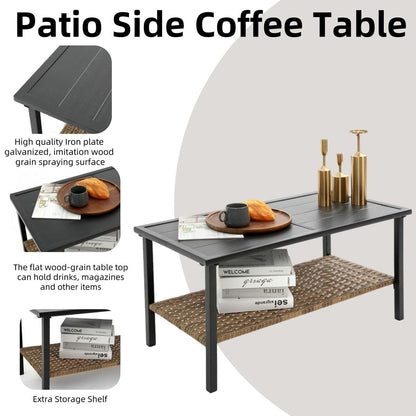 Set di mobili da esterno in rattan da 4 pezzi, cuscini spessi e tavolino laterale - 1 tavolo + 2 sedie singole + 1 divano a due posti