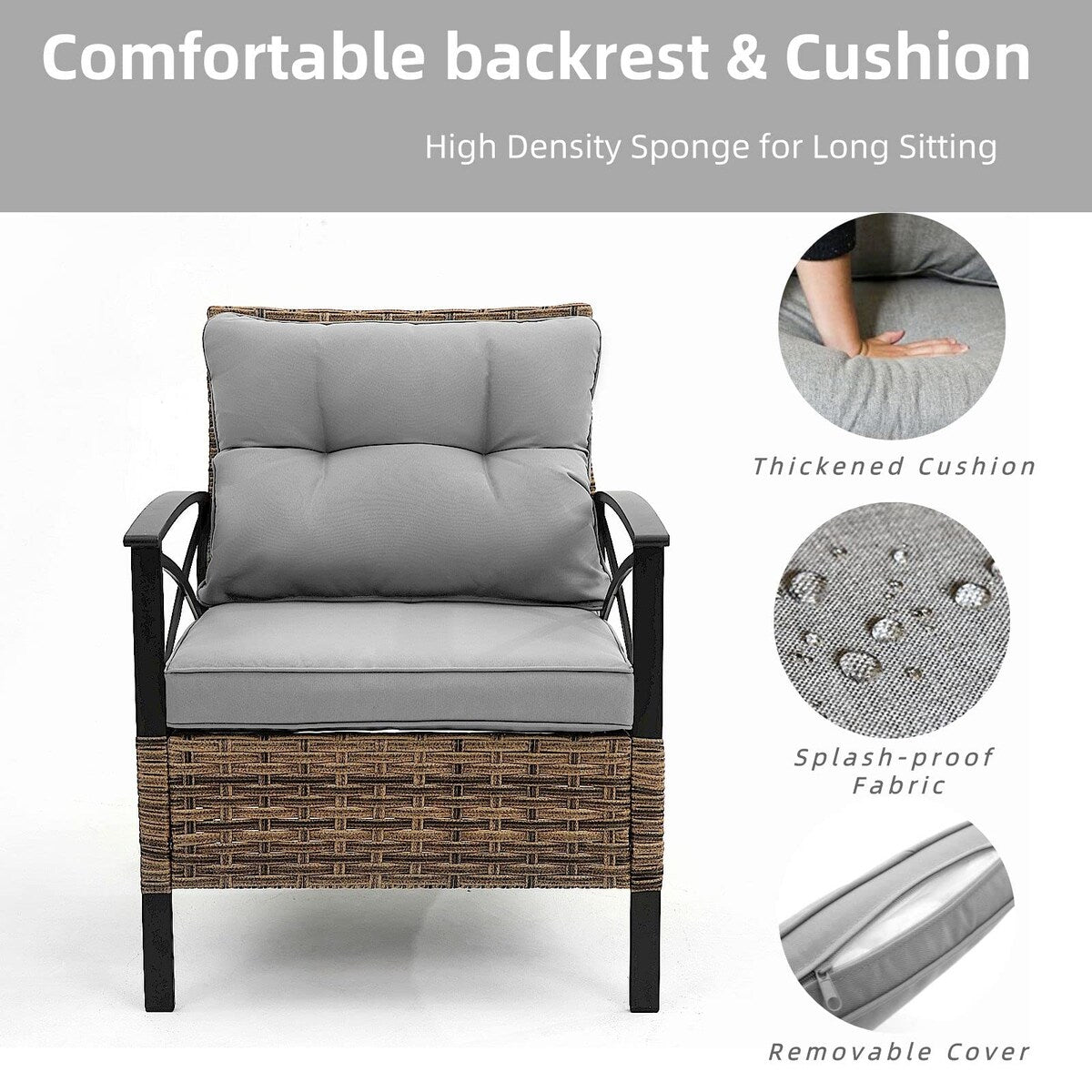 Set di mobili da esterno in rattan da 4 pezzi, cuscini spessi e tavolino laterale - 1 tavolo + 2 sedie singole + 1 divano a due posti