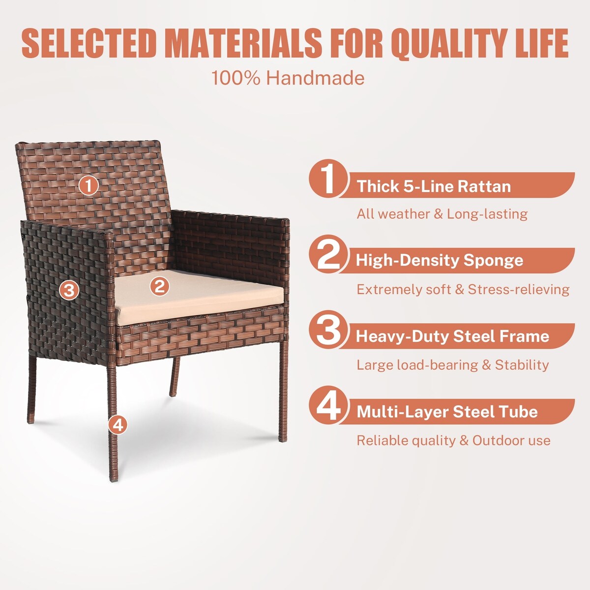 Set di mobili da esterno in vimini da 4 pezzi con tavolo, divanetto e 2 sedie