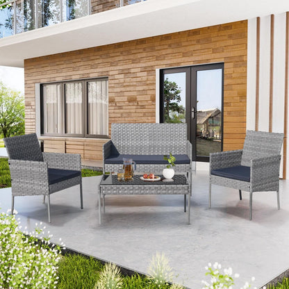 Set di mobili da esterno in vimini da 4 pezzi con tavolo, divanetto e 2 sedie