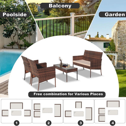 Set di mobili da esterno in vimini da 4 pezzi con tavolo, divanetto e 2 sedie