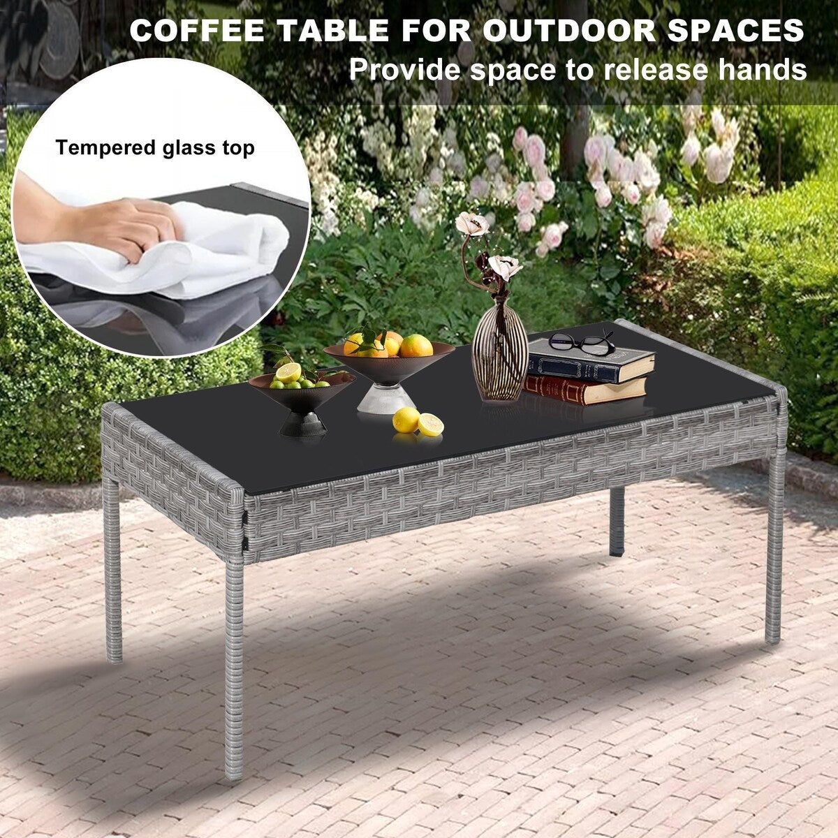 Set di mobili da esterno in vimini da 4 pezzi con tavolo, divanetto e 2 sedie