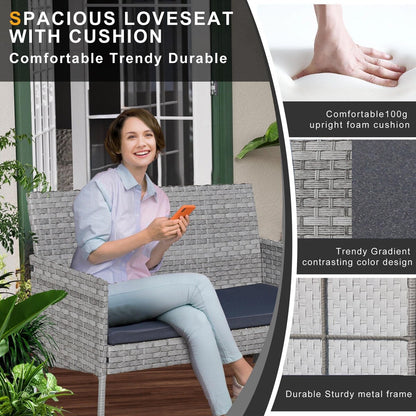 Set di mobili da esterno in vimini da 4 pezzi con tavolo, divanetto e 2 sedie