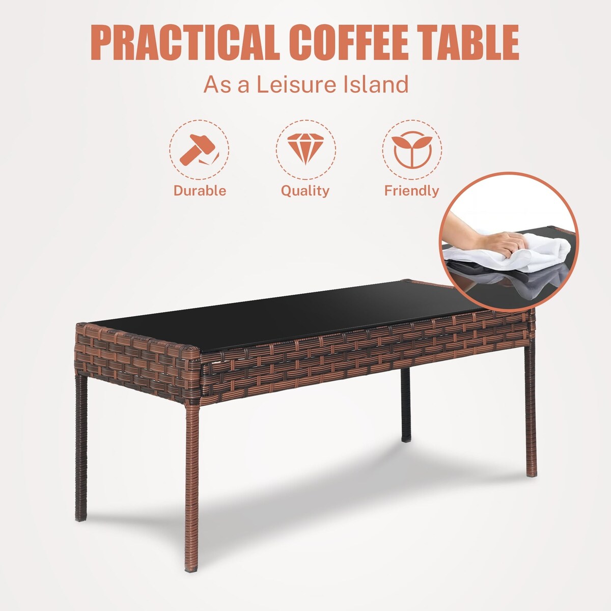 Set di mobili da esterno in vimini da 4 pezzi con tavolo, divanetto e 2 sedie