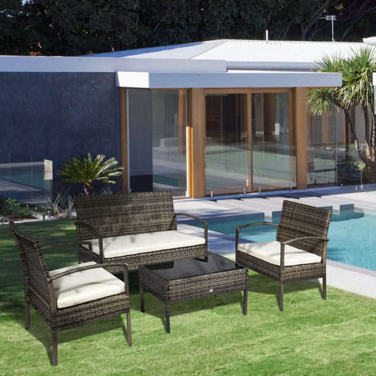 Set da conversazione per patio in rattan e vimini da esterno, 4 pezzi