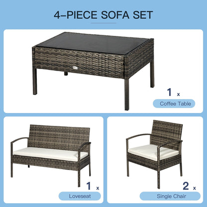 Set da conversazione per patio in rattan e vimini da esterno, 4 pezzi