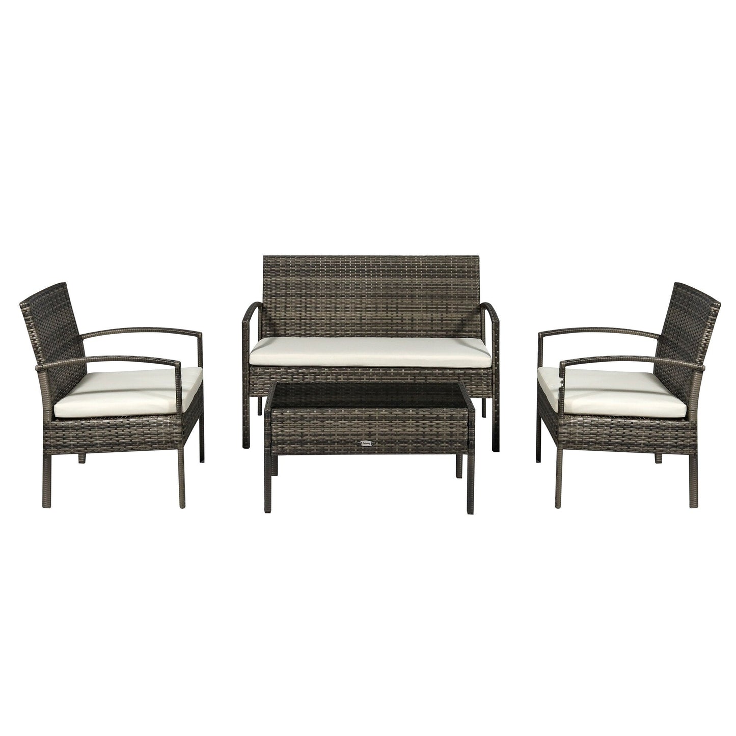 Set da conversazione per patio in rattan e vimini da esterno, 4 pezzi