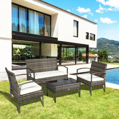 Set da conversazione per patio in rattan e vimini da esterno, 4 pezzi