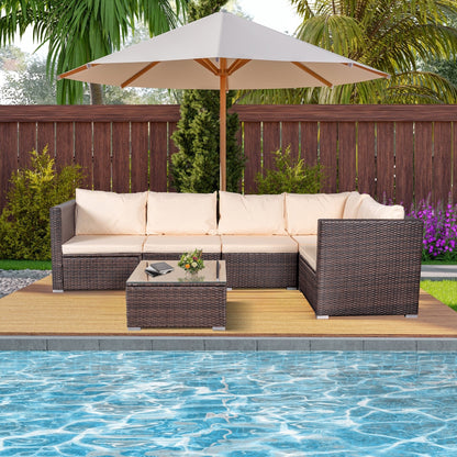 Set da conversazione per patio da 4 pezzi, set di mobili da giardino con cuscini spessi, divano componibile per esterni, divano in vimini per esterni con tavolino da caffè