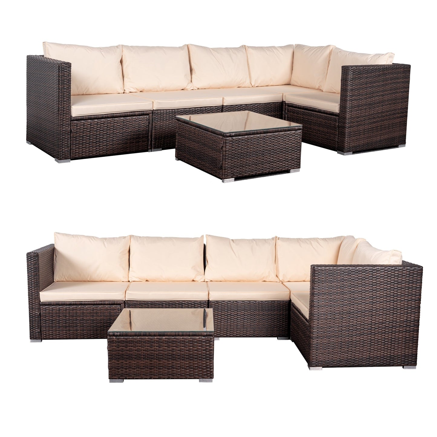 Set da conversazione per patio da 4 pezzi, set di mobili da giardino con cuscini spessi, divano componibile per esterni, divano in vimini per esterni con tavolino da caffè