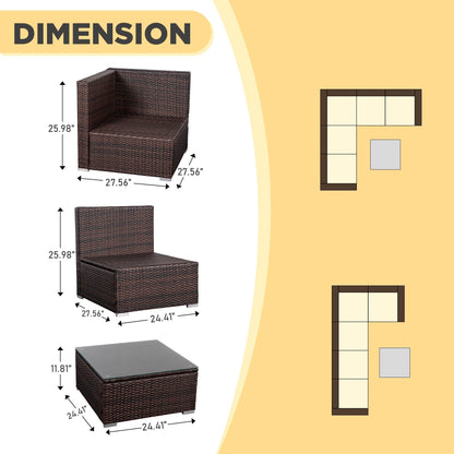 Set da conversazione per patio da 4 pezzi, set di mobili da giardino con cuscini spessi, divano componibile per esterni, divano in vimini per esterni con tavolino da caffè
