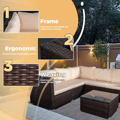 Set da conversazione per patio da 4 pezzi, set di mobili da giardino con cuscini spessi, divano componibile per esterni, divano in vimini per esterni con tavolino da caffè