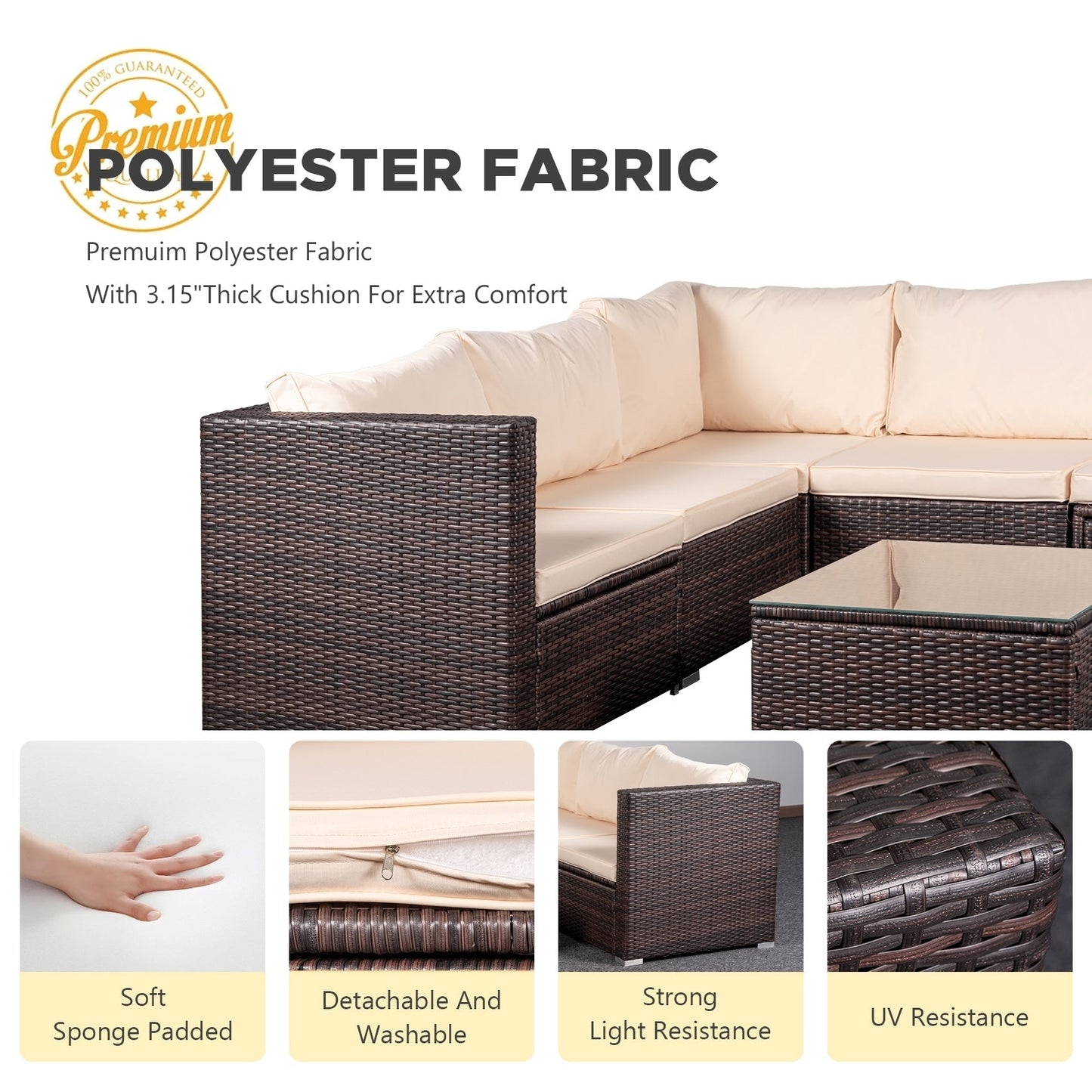 Set da conversazione per patio da 4 pezzi, set di mobili da giardino con cuscini spessi, divano componibile per esterni, divano in vimini per esterni con tavolino da caffè