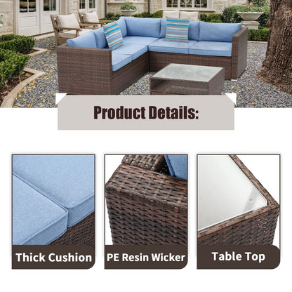 Set da conversazione per patio da 4 pezzi, set di mobili da giardino con cuscini spessi, divano componibile per esterni, divano in vimini per esterni con tavolino da caffè