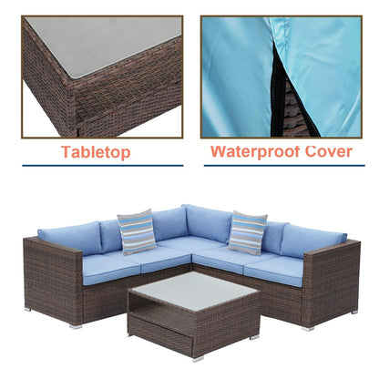 Set da conversazione per patio da 4 pezzi, set di mobili da giardino con cuscini spessi, divano componibile per esterni, divano in vimini per esterni con tavolino da caffè